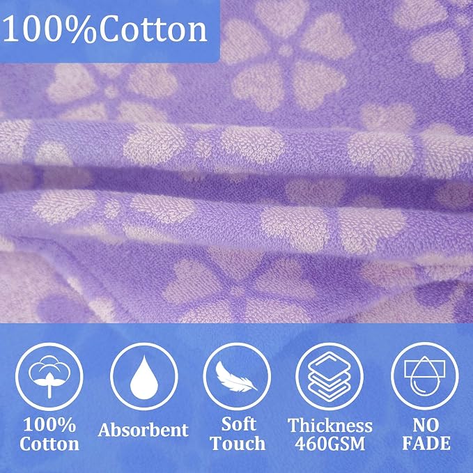 VOOVA & MOVAS Toddler Hooded Bath Towel, 25''X40 (0-3T), Soft | Thick | 100% Cotton | Absorbent Hooded Towel Wrap for Girl, Perfect for Beach, Pool, Bath, Swimming,Purple Flower
