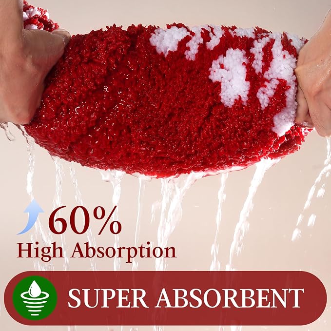 ACCUMTEK Upgraded Waffle Bath Mat，Super Absorbent Non-Slip Quick Dry Bathroom Rugs with Tassels,30"x20",Red-Snow,Red-Xmas Snowflakes