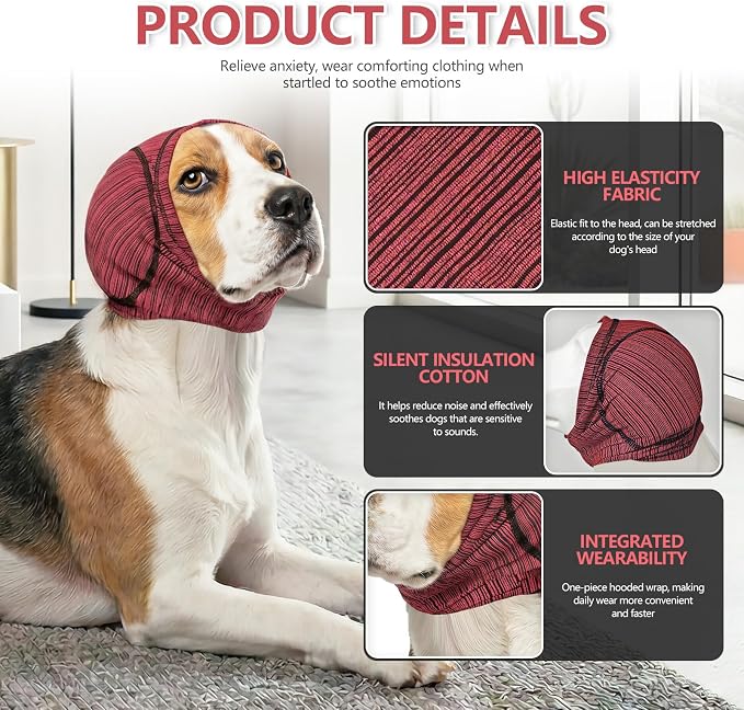 IECOii Dog Ear Muffs Noise Protection,No Shake Ear Wrap Dog Hematoma,Soundproofing Anxiety Relief For Dogs Bathing & Grooming, Thunderstorm Calming Hoodie For Fireworks, Vet Truseted Dog Head Cover, S