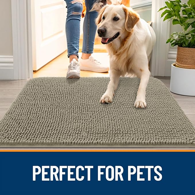 OLANLY Dog Door Mat for Muddy Paws 54x32, Absorbs Moisture and Dirt, Absorbent Non-Slip Washable Doormat, Quick Dry Chenille Mud Mat, Entry Indoor Entryway Carpet for Inside Floor, Warm Taupe