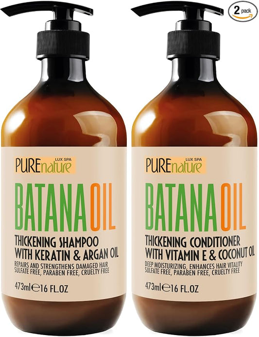 Batana Oil Shampoo and Conditioner Set - Thickening, Sulfate Free Formula for Women and Men - Volumizing, Moisturizing, Professional Salon Care Products for Fine, Thinning Hair - 16 Fl Oz (Pack of 2)