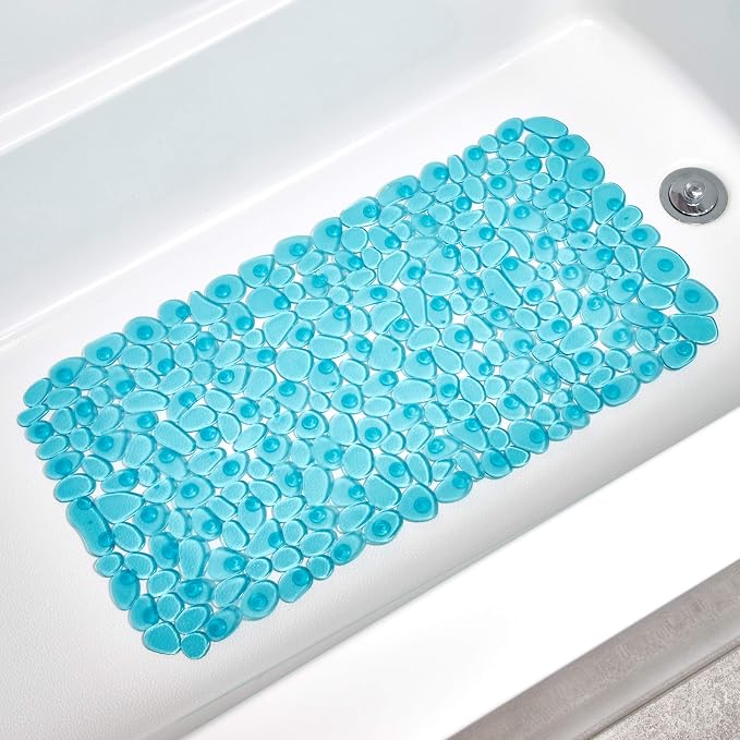 iDesign Pebblz Suction Non-Slip Bath Mat, Blue, Set of 1 | For Shower Bathtub and Stall