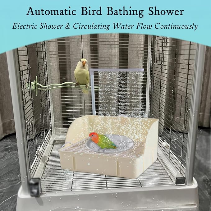 Electric Large Bird Bathtub,Parrots Bath Shower with USB Pump, Birdbath Bowl Waterfall Bird Bath for Garden,Birdcage,Indoor,Outside -Perfect for Parakeet/Cockatoo/Cockatiel/ Lovebird/Budgie (Green)