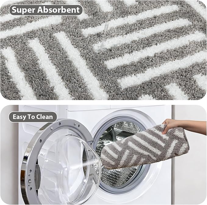 ORTIGIA Striped Gray Bathroom Rugs Non Slip Washable, 20x30 Quick Dry Absorbent Soft Plush Microfiber Bath Mats, Bath Rugs for Bathroom Floor Carpet for Sink Bedroom