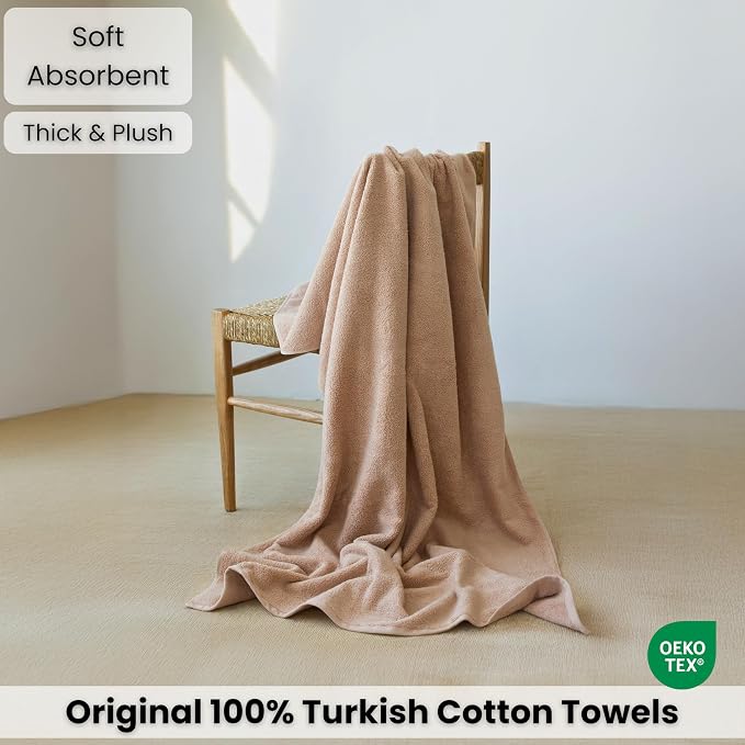 SALBAKOS Luxury 100% Turkish Cotton Bath Sheets 40x80 in Oversized Extra Large Bath Towels Thick Soft Absorbent Turkish Towel for Spa Beach (Pack of 1) (Taupe, Jumbo Bath Sheet)