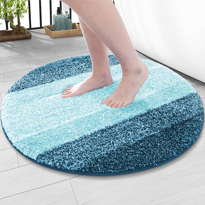 Arotive Microfiber Bathroom Rugs, Shaggy Soft and Absorbent Bath Rug, Thick Plush Machine Washable Dry Bath Mats for Bathroom, Tub and Shower, 24x24, Peacock Blue, Round