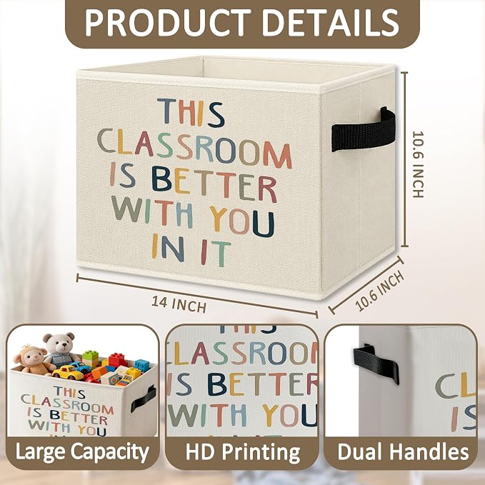 Boho Classroom Foldable Storage Bins Box with Handles, This Classroom Is Better You in It Collapsible Organizer Basket for Kids Nursery Room Bedroom Playroom Toys Books