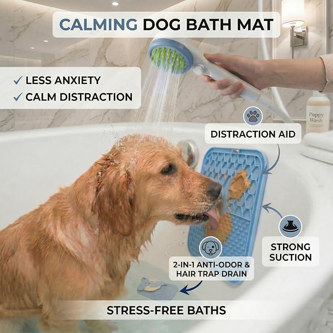 Dog Shower Sprayer Kit with Deodorizing Shower Steamers, Universal Pet Bathing Tool for Indoor & Outdoor Use with Silicone Massage Brush, 8.2ft Extra-Long Hose, Brass Diverter & Lick Mat