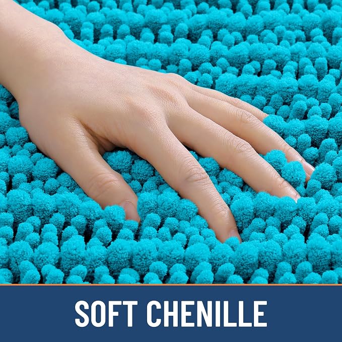Smiry Bathroom Rugs Mat 36x24, Extra Soft Absorbent Chenille Bath Rugs, Non Slip Rubber Backing Machine Washable Quick Dry Bath Mats for Bathroom Floor, Tub, Shower, Home Decor Accessories, Aqua Sky