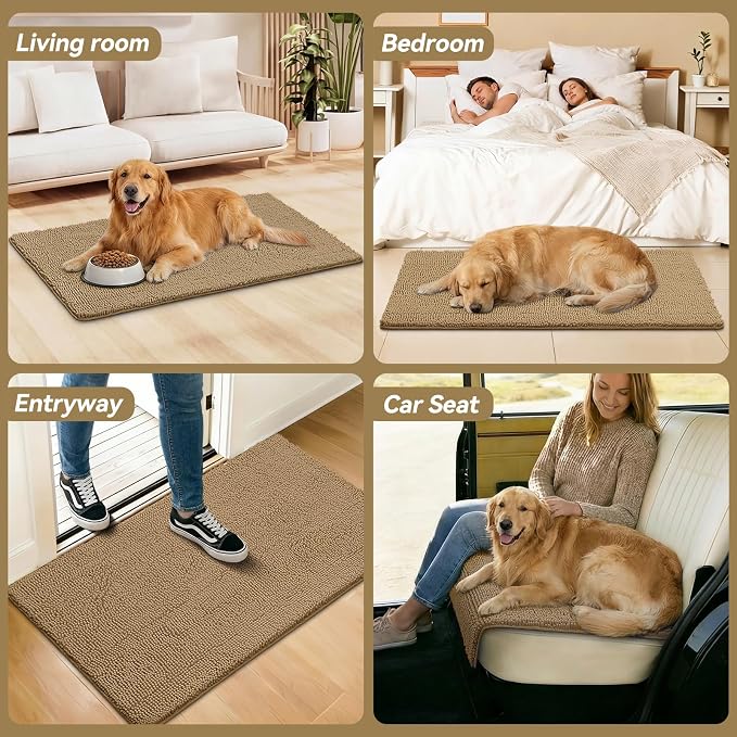 Bcoimo Super Absorbent Dog Door Mat, 48"*30" Anti Slip Mat for Muddy Paws, Pet Rugs for Dirty Paws Washable that Absorbs Moisture and Dirt, for Dog Cage and Pet Resting Carpet