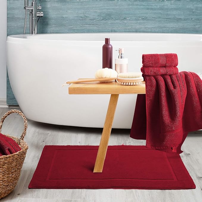 Hearth & Harbor Bath Mat Towels - 100% Ring Spun Cotton Luxury Towels - Ultra Soft & Highly Absorbent, Bathroom Towels, Floor Mat - Red