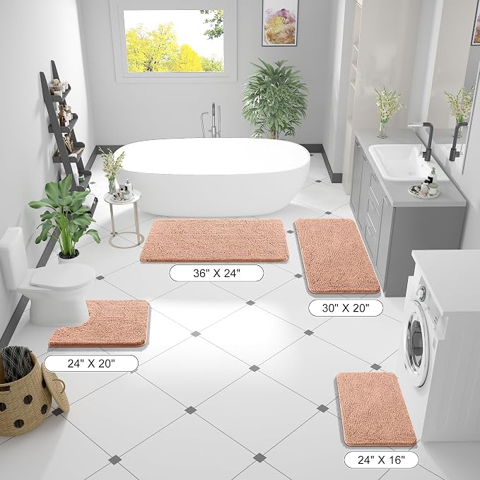 OLANLY Bathroom Runner Rugs 59x24, Extra Soft Absorbent Chenille Bath Rugs, Rubber Backing Quick Dry, Machine Washable Long Bath Mats for Bathroom Floor, Tub and Shower, Home Decor Accessories, Peach