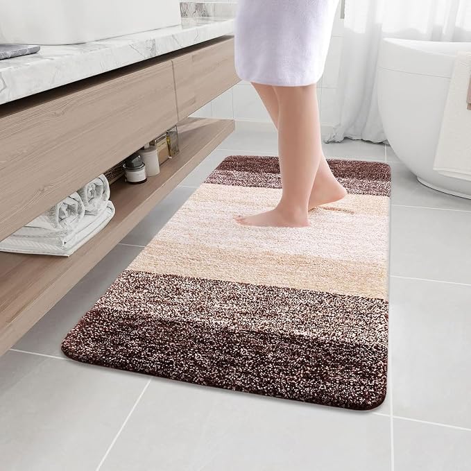 Arotive Microfiber Bathroom Rugs, Shaggy Soft and Absorbent Bath Rug, Thick Plush Machine Washable Dry Bath Mats for Bathroom, Tub and Shower, 40x32, Brown, Rectangular