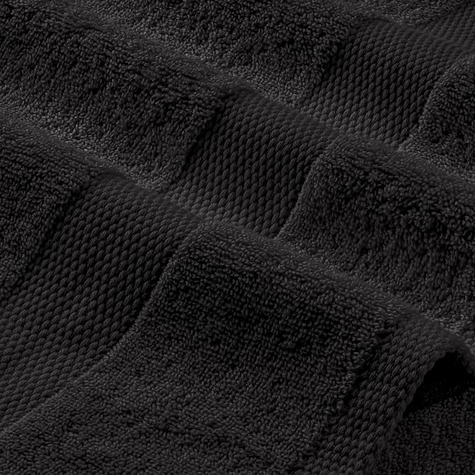 White Classic Black Washcloths Set for Body and Face Towel, Cotton Wash Cloths Bulk 12 Pack, Spa Fingertip Wash Clothes 12x12 Inch, Soft Absorbent Gym Towels