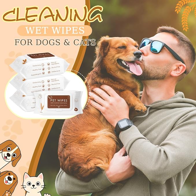 Treela 10 Packs of 80 Dog Wipes Pet Wipes Cat Grooming Supplies for Paws, Butt, Ear, Skin, Body Bath Cleaning Stain Odor Remover, Home or Travel Use(Soothing Oatmeal Flavor)