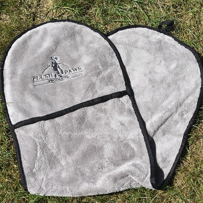 Plush Paws Multipurpose Microfiber Dog Drying Towel with Hand Pockets – Ultra Absorbent, Soft & Durable Pet Towel for Fast Drying – Machine Washable, Large Size, Grey, 1 Towel