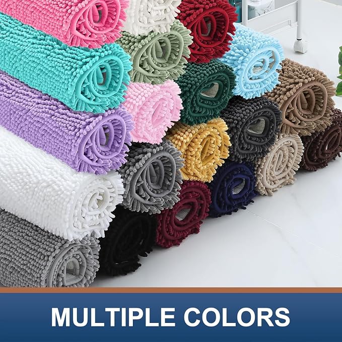 Smiry Luxury Chenille Bathroom Rugs 47x17, Extra Soft and Absorbent Shaggy Bath Mat, Machine Washable, Non-Slip Plush Carpet Runner for Tub, Shower, and Floor, Home Decor Accessories, Light Grey