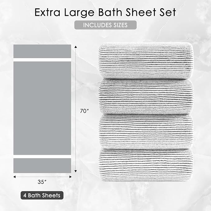 4 Piece Bath Towel Set 35"x70"Oversized Bath Towel for Bathroom Ultra Soft Fluffy Extra Large Bath Sheet Luxury Premium Bathroom Towel Highly Absorbent Quick Dry Shower Towel for Hotel Spa,Brown White