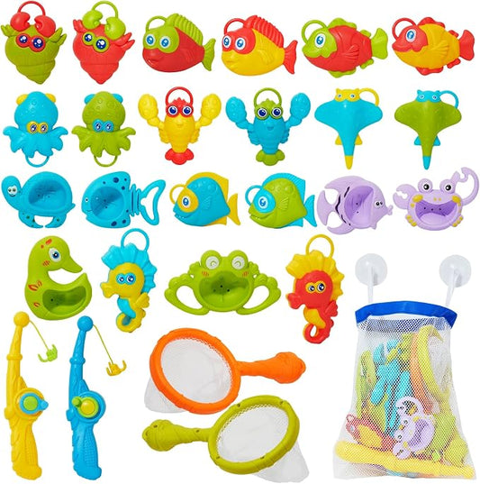 Toddler Bath Toys for Kids Ages 1-3, Mold Free Bathtub Pool Water Table Toys with Pole Rod Net & Plastic Floating Fishes, Outdoor Water Toys for Kids Toddlers Birthday Gifts Aged 2-4 3-5 4-8