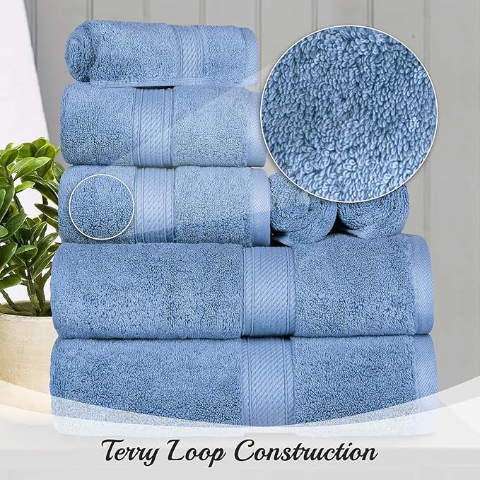 SUPERIOR Egyptian Cotton Plush & Absorbent, Face Towel Set of 6, Denim Blue | Quick Dry, Soft Luxury Towel Set, Bath Essentials for Bathroom, Guest Bath, Spa, 2 Piece Face, Madeline Towels