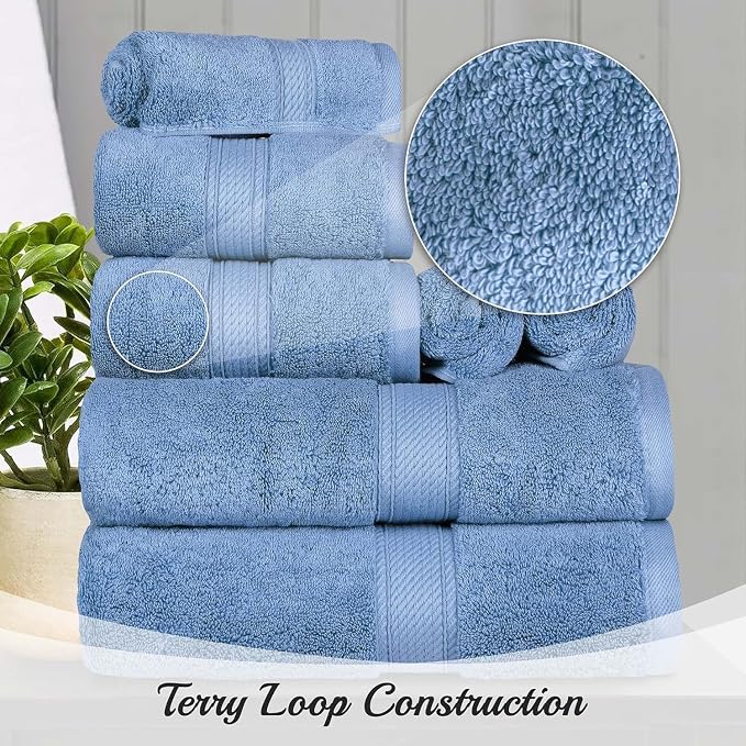 SUPERIOR Egyptian Cotton Ultra Plush & Absorbent, 3 Piece Set, Denim Blue | Quick Dry, Soft Luxury Towel Set, Bath Essentials, Guest Bath, Spa, 1 Bath, 1 Hand, 1 Face Towels, Madeline Towels