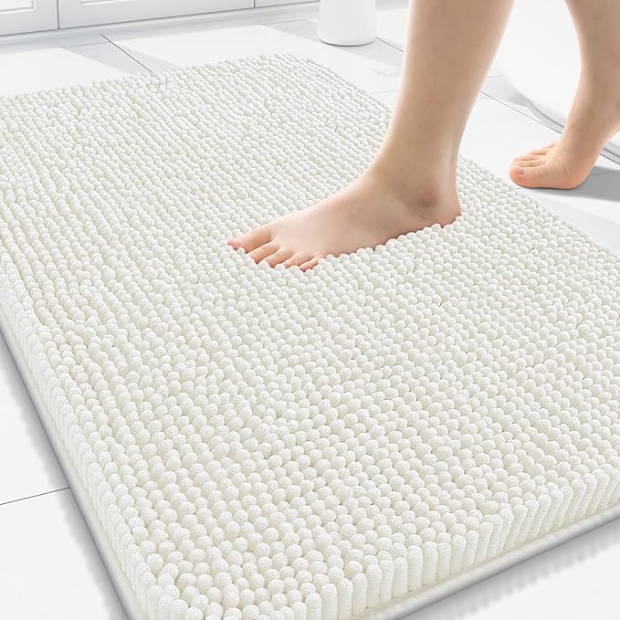 Arotive Bathroom Rugs 30x20, Extra Soft Absorbent Shaggy Chenille Bath Rugs, Machine Washable Rubber Backing Bath Mats for Bathroom Floor Tub and Shower, Home Decor Accessories, Ivory