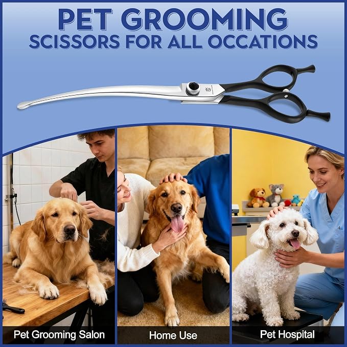Dragon Creek 8" Downward Curved Dog Grooming Scissors Shears for Grooming Face and Paws Safety Round Tips Shears Trimming Cutting Scissors for Dog Cat Pet Black