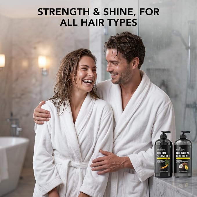 Botanic Hearth Biotin Shampoo and Conditioner with Collagen | Fights Hair Loss & with Korean Ginseng & Turmeric, Conditioner Promotes Hair with Avocado and Coconut | 16 fl oz x 2