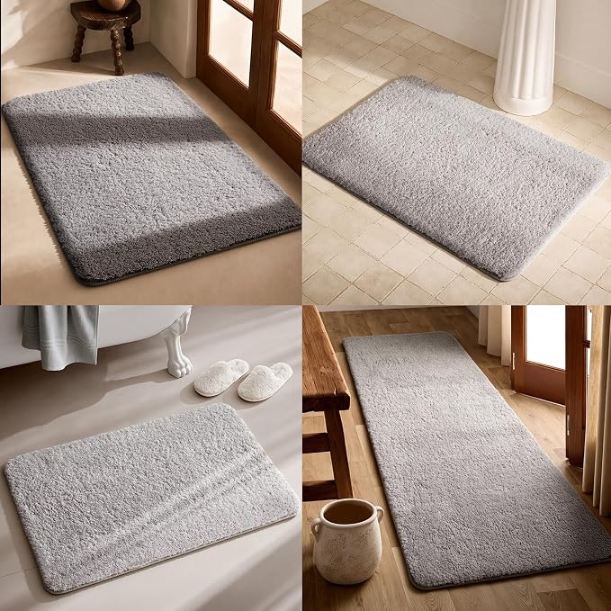 TYUU Bathroom Rugs Non Slip Washable, Ultra Soft Super Absorbent Quick Dry Small Bath Mat with Rubber Backing for Bathroom Floor, Shower, or Sink, Light Grey 24" x 36"