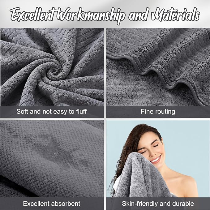 SmoothNovelty 8 Pack Microfiber Bath Towels Bulk 27'' x 60'' Oversized Bath Towel Highly Absorbent Extra Large Shower Sheets Soft Drying for Beach Pool Bathroom Salon Party(Dark Grey)