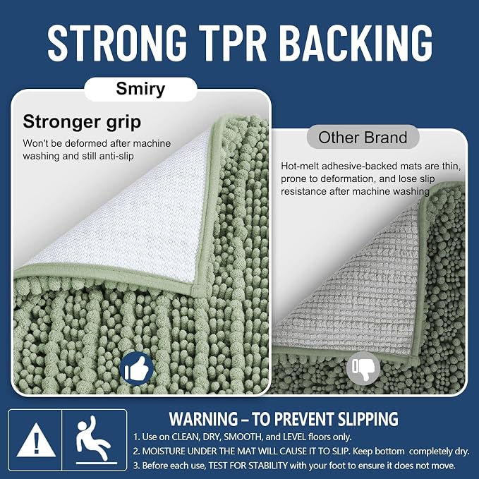 Smiry Bathroom Rugs Mat 32x20, Extra Soft Absorbent Chenille Bath Rugs, Non Slip Rubber Backing Machine Washable Quick Dry Bath Mats for Bathroom Floor, Tub, Shower, Home Decor Accessories, Sage Green