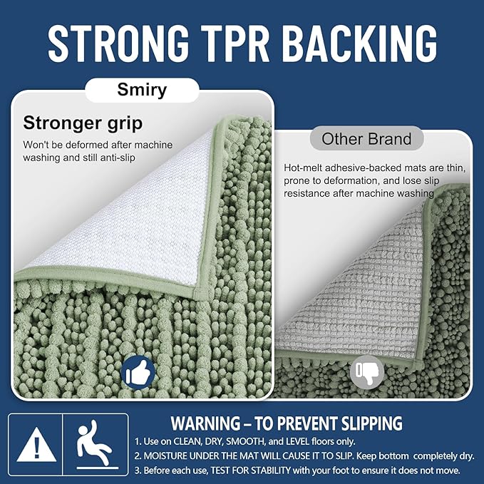 Smiry Bathroom Rugs Mat 47x17, Extra Soft Absorbent Chenille Bath Rugs, Non Slip Rubber Backing Machine Washable Quick Dry Bath Mats for Bathroom Floor, Tub, Shower, Home Decor Accessories, Sage Green