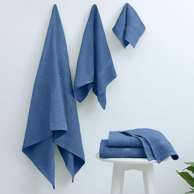 Martex Easy Living Everyday 6-Piece Bathroom Towel Set, Blue | 2 Bath Towels, 2 Hand Towels, 2 Wash Cloths, 100% Cotton, Soft, Quick-Dry
