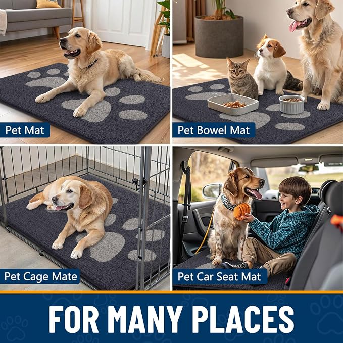 Smiry Dog Door Mat for Muddy Paws, Absorbs Moisture and Dirt, Low-Profile Entryway Mat with Non-Slip Backing, Entry Indoor Outdoor Doormat for Inside Floor (71x47 Inches, Dark Grey, Paw)