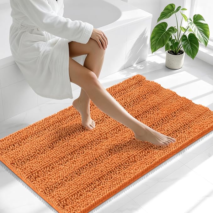 Smiry Thick Chenille Bathroom Runner Rugs 44x24, Extra Absorbent Striped Bath Mat, Machine Washable, Rubber Backing, Long Bath Rugs for Bathroom, Tub & Shower, Home Decor Accessories, Clay