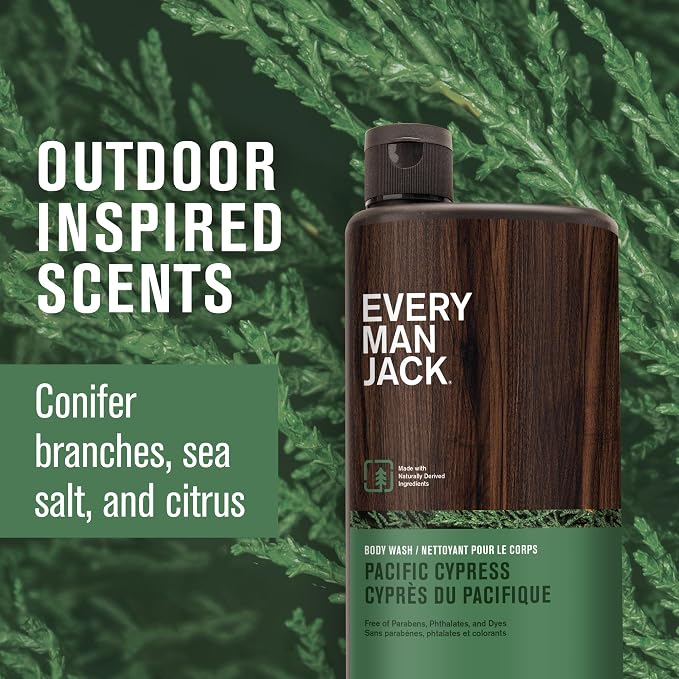 Every Man Jack Nourishing Pacific Cypress Mens Body Wash for All Skin Types - Naturally Derived Ingredients - Cleanse and Hydrate Skin with Coconut and Glycerin - 24oz 2 Bottles