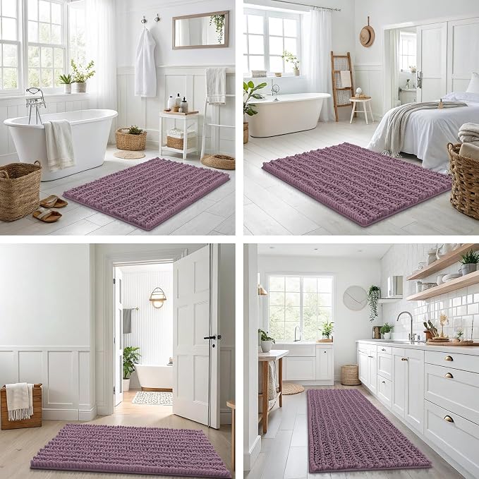 Smiry Bathroom Rugs Mat 44x24, Extra Soft Absorbent Chenille Bath Rugs, Non Slip Rubber Backing Machine Washable Quick Dry Bath Mats for Bathroom Floor, Tub, Shower, Home Decor Accessories, Deep Plum