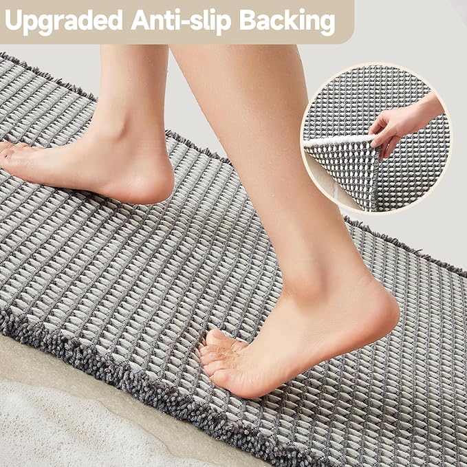 TYUU Waffle Bath Mat, Boho Bathroom Rugs Non Slip Washable Super Absorbent Quick Dry Bath Mat Farmhouse Bathroom Decor, 36"x24" Grey and White