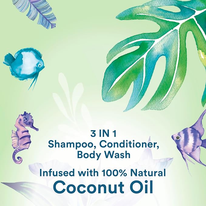 Suave Kids Natural Coconut Oil 3-in-1 Tear Free Body Wash, Shampoo and Conditioner, No Sulfates, Parabens, Silicones or Dyes, Kids Shampoo and Conditioner plus Body Wash, 16.5 oz Pack of 4