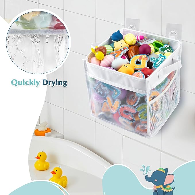 ZIFTY Large Bath Toy Storage Organizer Quick Drying, Bathtub Toy Storage Organizer Bath Toy Holder for Bathtub Wide Opening and Large Capacity Wall-Mounted Toddler Bath Gift