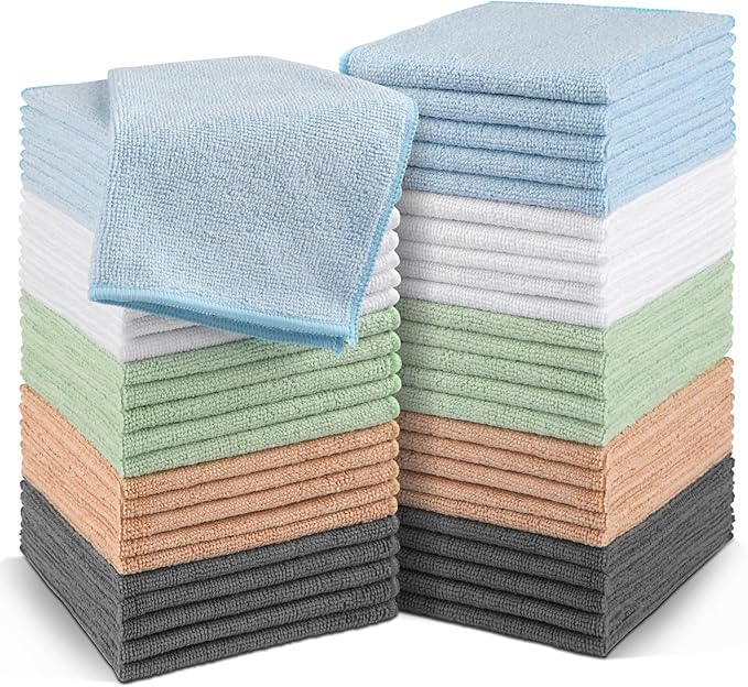 Orighty Washcloths Bulk, 50 Pack Highly Absorbent & Soft Feel Microfiber Face Towels, Multi-Purpose Wash Cloths & Hand Towels for Bathroom, Hotel, Spa, and Gym, 12x12 Inch, Multicolor