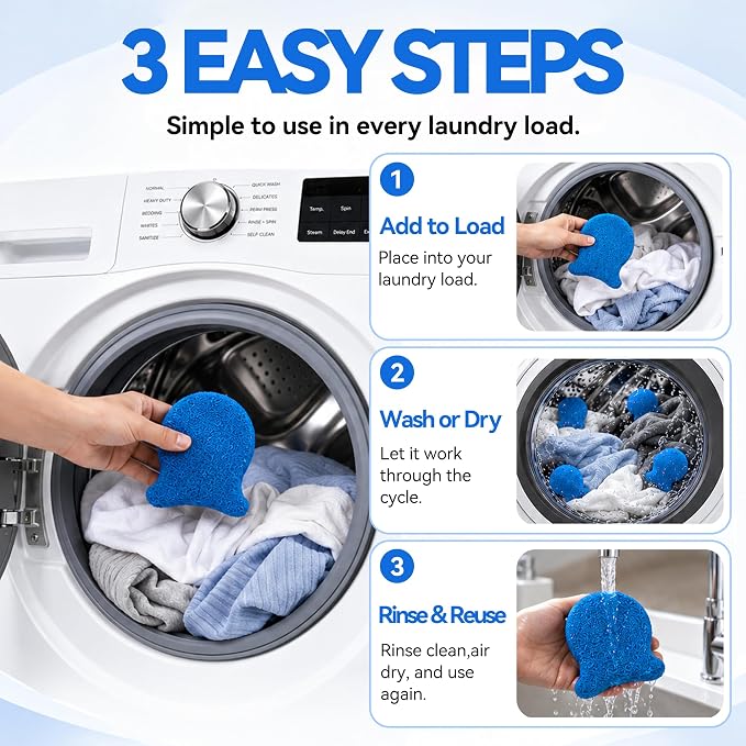 6 Pack Pet Hair Remover for Laundry, Reusable Washer & Dryer Lint Catcher for Dog & Cat Hair, Helps Reduce Fur on Clothes, Blankets, Bedding, Couch & Car Seats (Blue)