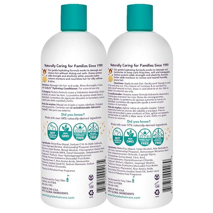 Fairy Tales Curly-Q Hydrating Shampoo and Conditioner for Kids - Paraben, Sulfate, Gluten and Nut Free - For All Curl Types Including Multi Cultural Hair – 32 Oz (2 Pack)