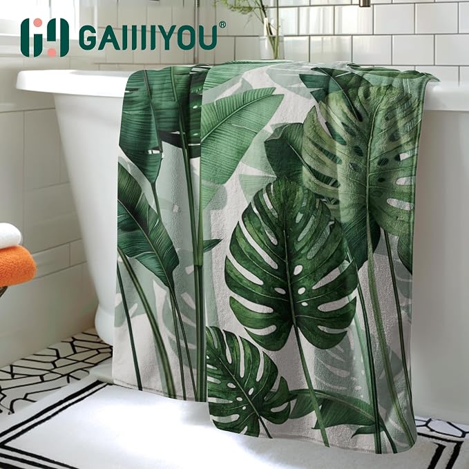Botanical Leaf Microfiber Bath Towels Oversized Soft Microfiber Bath Sheet for Bathroom Shower