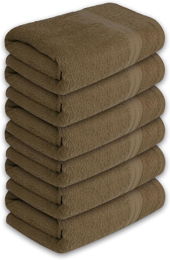 Bath Towels Pack of 6 – 24" x 48" – 100% Cotton Terry, Soft, Quick-Dry & Highly Absorbent – Chocolate Brown Towels for Bathroom, Spa, Gym, Hotel, Pool & Everyday Use