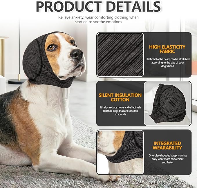 IECOii Anxiety Relief Dog Ear Cover, Snug No Shaking Calming Head Warp for Hematoma, Soft Dog Hearing Protection for Thunderstorm, Firework, Blow Drying, Quiet Dogs Ear Plugs for Noise Cancelling, XL