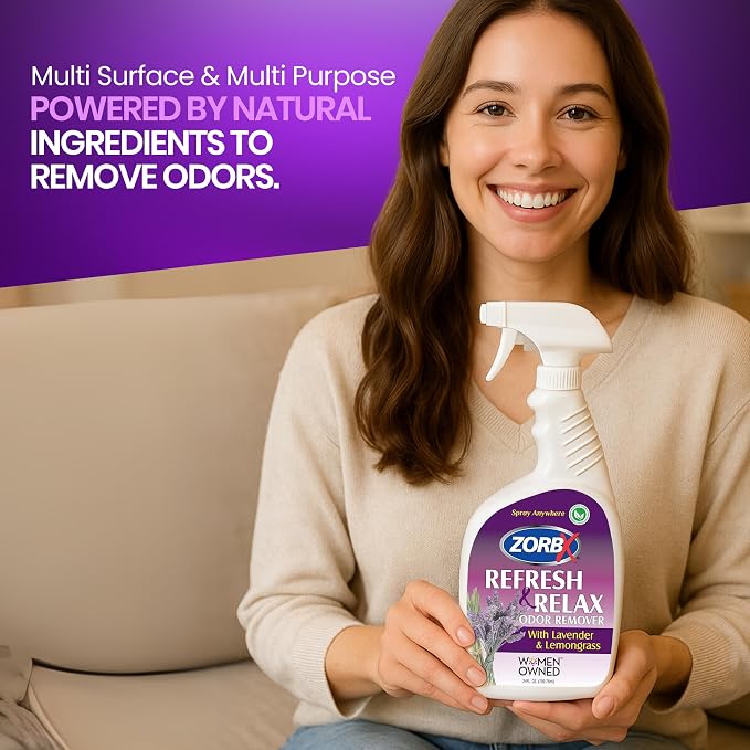 ZORBX Lavender & Lemongrass Spray, 24 Oz - All-Purpose Deodorizer, Refreshes Fabric, Removes Strong Odors, Perfect for Home, Car, Gym, Laundry | All-Purpose Air Freshener & Fabric Deodorizer Spray for Home, Car, Gym, Laundry, Shoes & Carpet Deodorizing