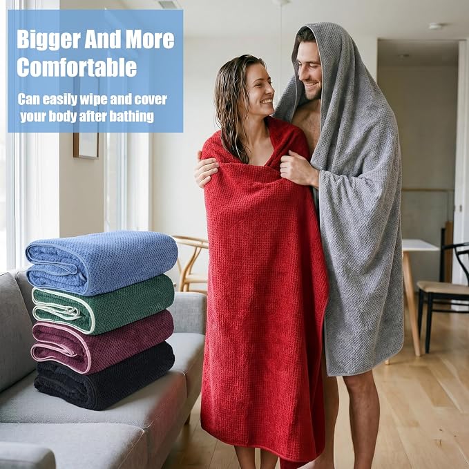 Newwiee 6 Pcs Oversized Bath Towels 40 x 80 Inches Extra Large Jumbo Bath Sheets Beach Towels for Adults Soft Quick Dry Highly Absorbent Microfiber Shower Towel with Hanging Loop(Dark Color)