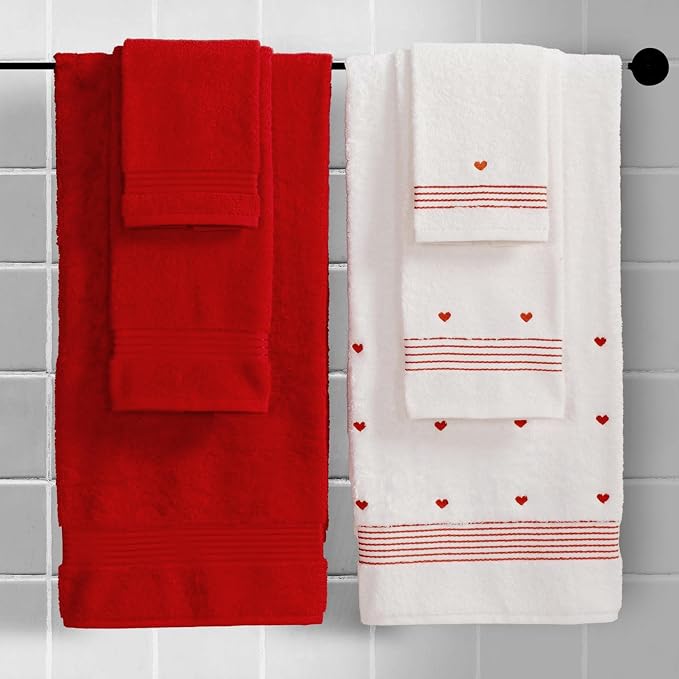 Elegant Comfort Premium Cotton 6-Piece Towel Set, Includes 2 Washcloths, 2 Hand Towels and 2 Bath Towels, 100% Turkish Cotton - Highly Absorbent and Super Soft Towels for Bathroom, Hearts