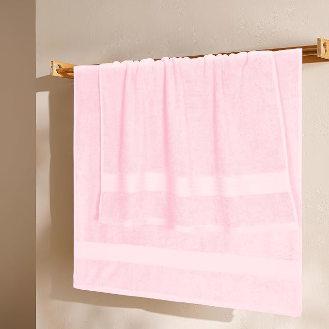 GLAMBURG Premium Cotton 4 Pack Bath Towel Set - 100% Pure Cotton - 4 Bath Towels 27x54 - Ideal for Everyday use - Ultra Soft & Highly Absorbent - Pink
